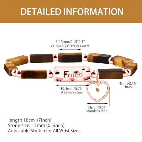 Image of Elastic Faith Bracelet for Women, Adjustable 7 inch Natural Stone Bracelet with Heart Mustard Seed Charm, Spiritual Christian Jewelry for Baptism, Graduation, Religious Celebration YA4856