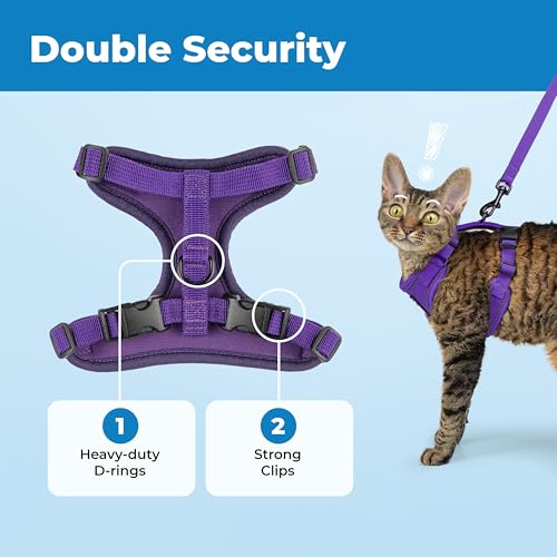 Image of Voyager Escape-Proof Step-in Lock Cat Harness & 5ft Neoprene-Handle Leash Set All-Weather Mesh with Reflective Stitching for Small to Large Cats by Best Pet Supplies, Purple (327), S