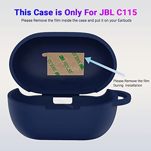 Image of LIRAMARK Shockproof Protective Silicone 360 Cover Case with Buckle Designed for JBL C115 TWS (Midnight Blue)
