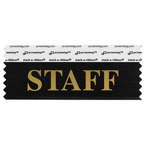 pc/nametag 4" Staff Gold Foil Badge Ribbons with Adhesive for Meetings and Events (25 Ribbons)