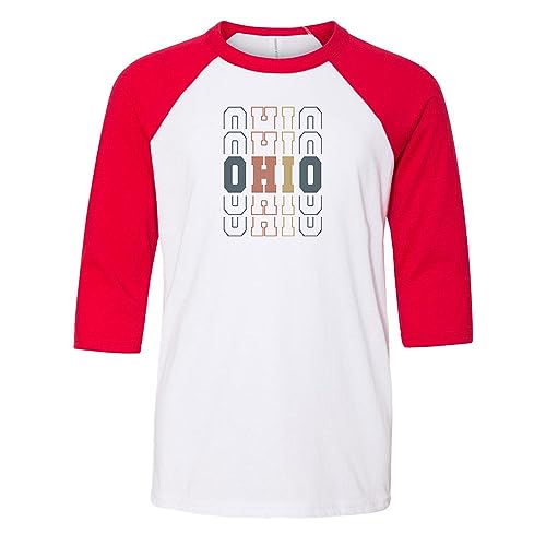 Stacked Ohio Kids Three-Quarter Raglan Sleeve Baseball Shirt Youth Small White/Red