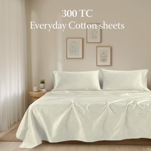 Image of Threadmill 300 Thread Count Cotton Full Sheet Set, Sateen, Jacquard, Ivory