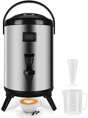 Insulated Beverage Dispenser 12 QT/3.2 Gallon, Stainless Steel Beverage Dispenser Cold and Hot Drink dispenser with Thermometer-Spigot for Hot Tea & Coffee, Cold Milk, Water, Juice