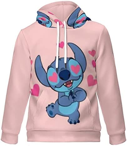 Lahodnamw Stitch Hoodie Women Men Cartoon Jumpers,Adult Christmas Sweatshirt Hooded 3D Pullover Comfy Warm Wearable Sweatshirt Blanket with Kangaroo Pocket