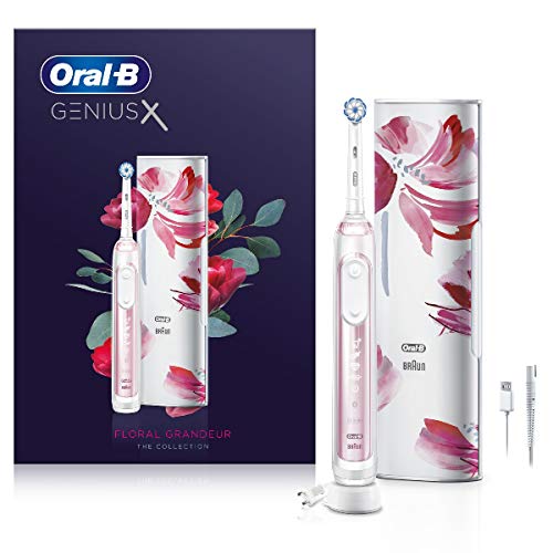 Oral-B Genius X Electric Toothbrush with Artificial Intelligence, App Connected Handle, 1 Toothbrush Head & Travel Case, 6 Mode Display with Teeth Whitening, 2 Pin UK Plug, Blush Pink