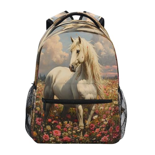 Horse Flower Landscape Backpack for School Boys Girls Adults Kids Bookbag Laptop Bag 15L