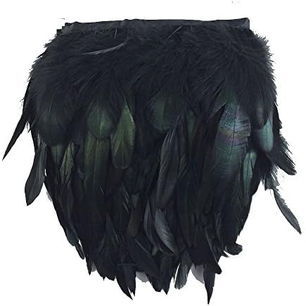 KOLIGHT Pack of 2 Yards Natural Rooster Hackle Feather Trim Fringe 5-7" in Width DIY Decoration (Black)