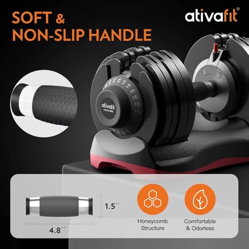 Image of ATIVAFIT Adjustable Dumbbell Set of 2, 5-88LB Quick Dial Free Weights with Double Safety Lock, Anti-Slip Steel Handle & Storage Box, Space Saving Home Gym Equipment for Full Body Strength Training, Suitable for Home Fitness Users