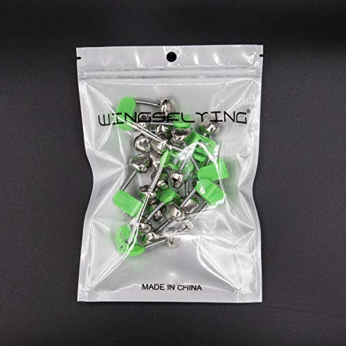 Wingsflying 10 Pcs Fishing Rod Extra Loud Alarm Dual Alert Bell Green Silver Tone #TOP4