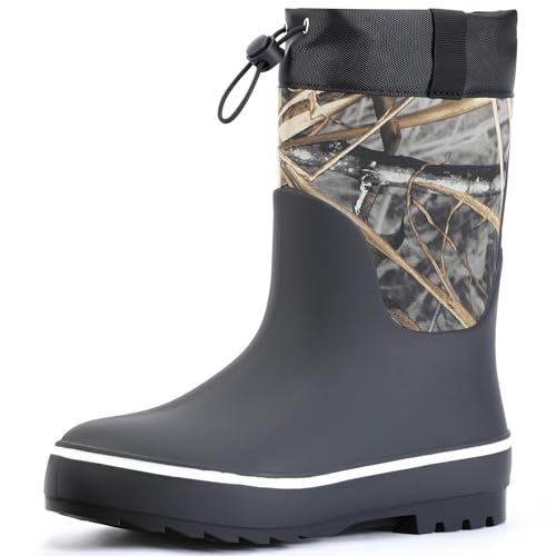 Showave Kid's Rain Boots for Boys Girls Waterproof Durable Rubber Boots Easy-on Outdoor Unisex-Child Mud Boots, Camo 5 Big Kid