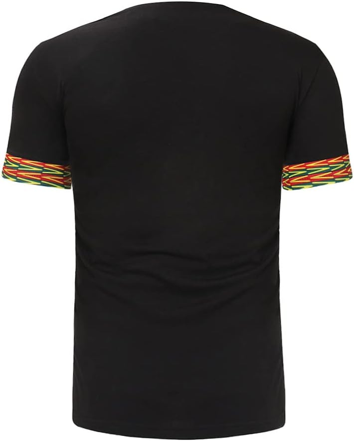 Makkrom Mens African Dashiki T Shirt Tribal Floral Print V Neck Slim Fit Shirts Tops - Image 3