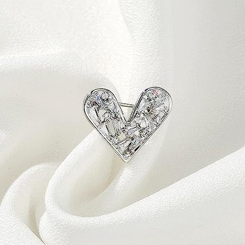 Image of White Crystal Heat Shape Brooches Pins Dainty Rhinestone Love Heart Brooches Women Girls Valentine's Day Gift