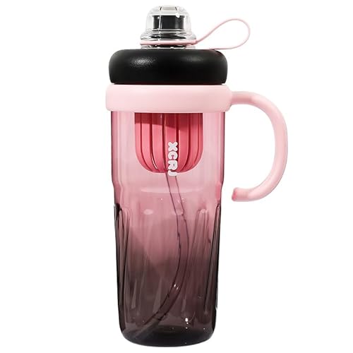 SAGESWA Botella de bebida de gran capacidad de 950 ml con popote e infusor de té, botella de agua deportiva de plástico sin BPA para bebidas heladas, colador de té desmontable para gimnasio
