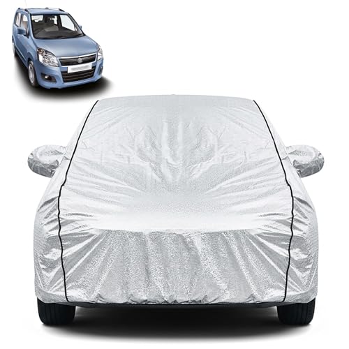 Image of Waterproof Car Cover for Maruti Suzuki Old WagonR | Dustproof, UV Resistant & Scratch Protection | Soft Cotton Lining | Triple Stitched | Mirror Pockets & Elastic Fit | Silver