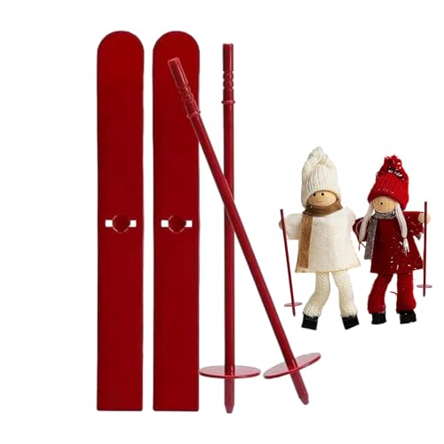 Decorazione per sci e neve, decorazioni natalizie | 2 x sci sportivo con bastoncini da sci, decorazioni natalizie, decorazione da scrivania per il paesaggio invernale