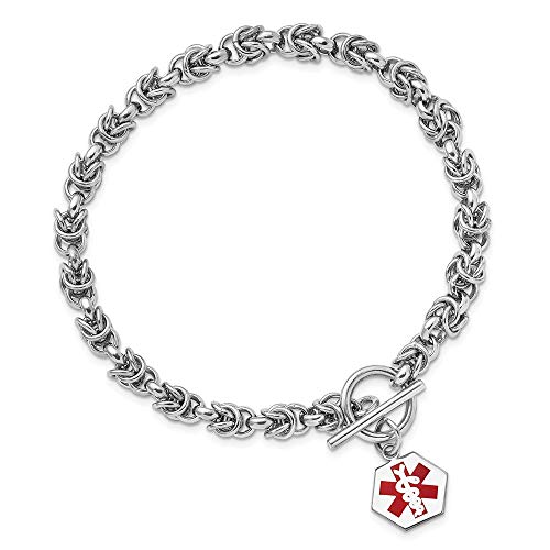 Solid 925 Sterling Silver Engravable Enamel Hexagon RN Registered Nurse Caduceus Symbol Medical ID Emergency Alert Bracelet Engravable Identification Name Bar Tag 8.75\" (Width = 16mm) - Thumbnail 3