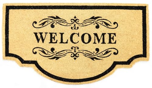 Casa Service WELCOME Zerbino Cocco Naturale Sagomato Mezzaluna 50x90 cm Fondo Gomma PVC per ingresso Resistente Lavabile Antiscivolo (Beige B)