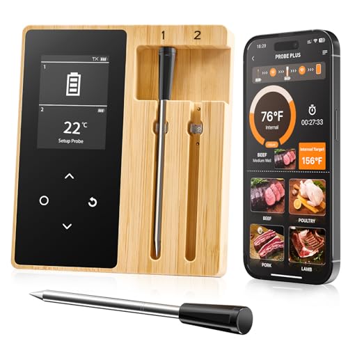 Wireless Meat Thermometer 2 Probes Kit for Grilling Smoking Oven Safe Digital Thermometer Instant Read Great Gift for Family Kitchen Friends Outdoor Cooking Grill Smoker IP67 Waterproof Smart Timer