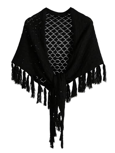 GORGLITTER Women's Wrap Crochet Poncho Shawl Boho Western Fringe Scarf Cape