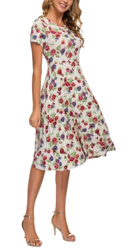 Image of Urban CoCo Women's Floral Print Short Sleeve Flared Midi Dress