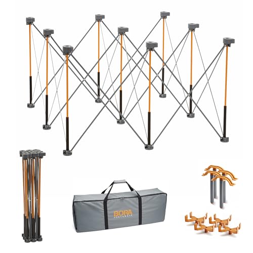 Image of Bora Centipede 30in Folding Work Table Set - No Assembly 9-Strut Collapsible Table 3500lb Weight Limit - 4x4ft Mobile Work Station with Storage Bag, Foldable Work Bench Table - CK9S, Orange/Black