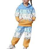 Generisch 2026 Modisches Kapuzenoutfit für Lässiges Langarm-Oberteil mit Print Hose zweiteiliges Set für große Jugendliche weich bequem passend (Blue, 2-3 Years)