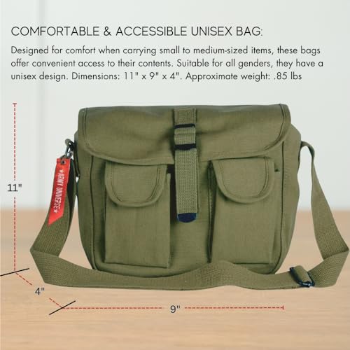 Olive Drab Green Canvas Ammo Military Shoulder Bag Tactical Ammo Pack Mini Shoulder Bag with Strap - Thumbnail 5