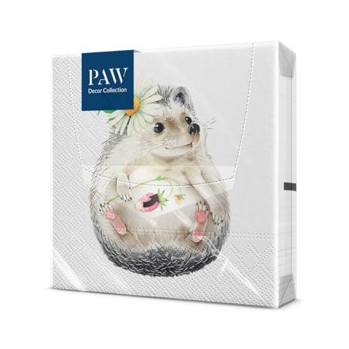 PAW Decor Collection – Paper Napkins 3 Layers (33 x 33 cm) I 20 Units I Perfect for Birthdays, Parties, Weddings, Communion and Celebrations I Coloured Paper Napkins I Wild Strawberry Hedgehog