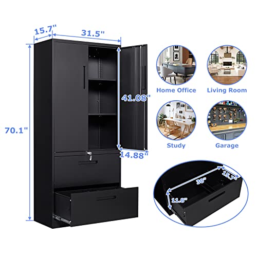 Afaif Metal File Cabinets, Lateral Filing Cabinet With 2 Drawers,70" H File Cabinet For Home Office, Office Storage Cabinet With Adjustable Storage Shelves For Letter/Legal/A4 Size Files,Black #TOP1