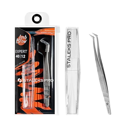 STALEKS PRO Pince courbe professionnelle pour extension de faux cils. Modélisation méga volume 65°. Idéal pour les classiques naturels et volume 2-8D. Acier inoxydable AISI 420. Expert 40/12