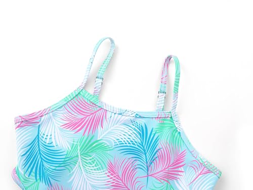 Image of Dvenki Big Girls Asymmetric Cutout Swimsuit Adjustable Straps Sizes 6X-16 | color block, leopard, tropical prints, front lined swimwear, removable pads, suitable for beach, vacation, pool play