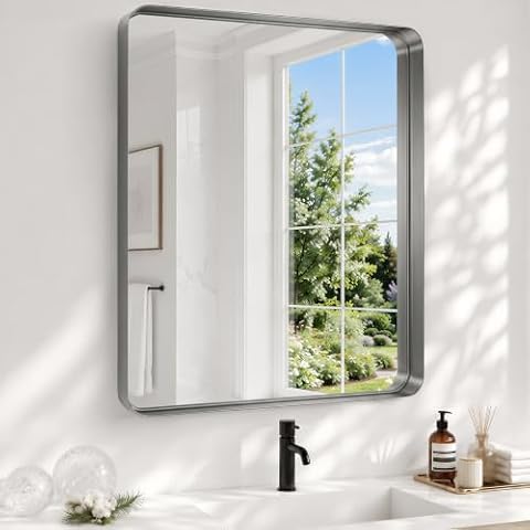 WISSMIELS 30x36 Inch Sliver Bathroom Mirror Metal Framed, HD Tempered Glass — $69.99 (30% off)