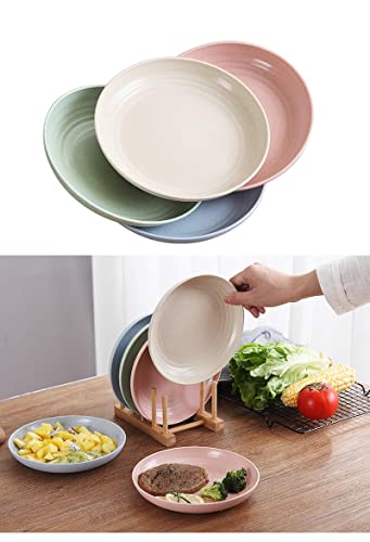Kota Japan Wheat Straw Fiber Unbreakable Tableware 8.8” Plate For Dinner, Lunch, Breakfast For Pasta, Noodle, Salad, Dessert Dishes - Dishwasher, Microwave, Environment Safe Dinnerware 4 Pc Dish Set #TOP7