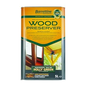 Barrettine Wood Preserver (Holly Green, 5L) - UV Fade Resistant, Durable & Water Repellent Premier Wood Preserver, Deep Penetrating, Low Odour & Oil Based, Suitable for Outdoor & Indoor Use