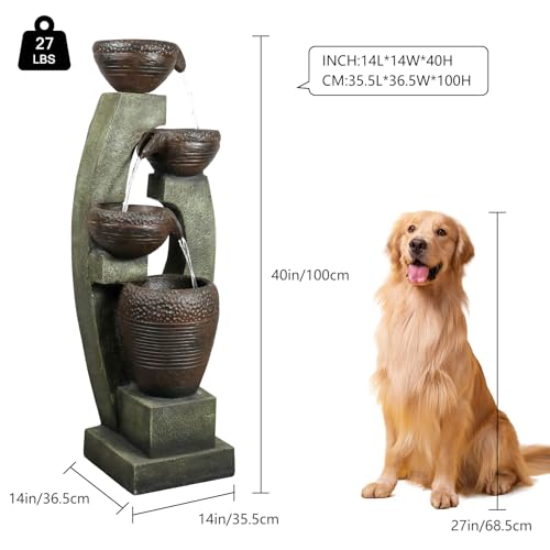 Image of Naturefalls 40 inch H Modern Outdoor Fountain - 4 Crocks Outdoor Garden Fountains with Contemporary Design&LED Light for Garden, Patio, Deck, Porch, Backyard and Home Art Decor (40in, Light Gray)