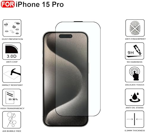 Image of Premium Tempered Glass Screen Guard Compatible With Iphone 15 Pro (6.1 Inch) | 9H Hardness | Edge to Edge Protection | Anti Scratch | Bubble Free Installation | HD Clear