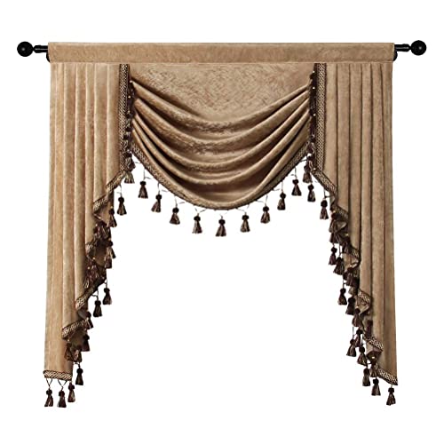 ELKCA Thick Chenille Window Curtains Valance for Living Room Coffee Waterfall Valance for Bedroom,Rod Pocket, W39 inches, 1 Panel