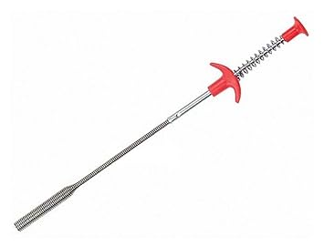 Okayji Drain Clog Water Pipe Sink Cleaner Snake Unblocked Kitchen Bath Rod Hair Remover 24-Inch, Red