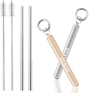 OTAGO Reusable Metal Collapsible Straws 2 Pack,Telescopic Stainless Steel Drinking Straw with Portable