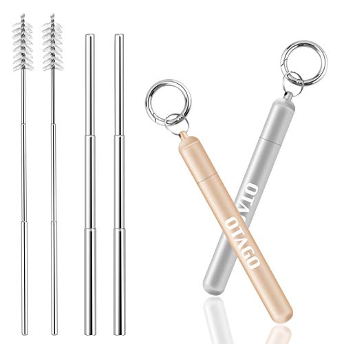 OTAGO Reusable Metal Collapsible Straws 2 Pack,Telescopic Stainless Steel Drinking Straw with Portable