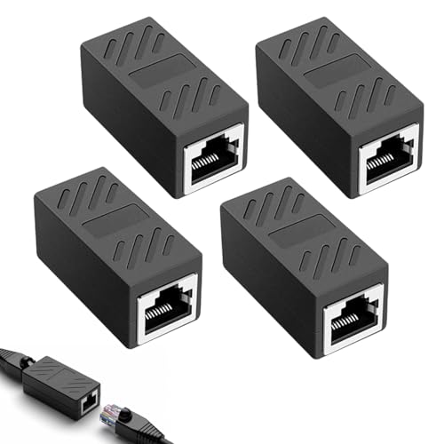 LAIXIABAO 4 Pcs RJ45 Coupler, Female to Female Ethernet Connector, Plug and Play Ethernet Cable Extender LAN Network Inline Joiners (Black)