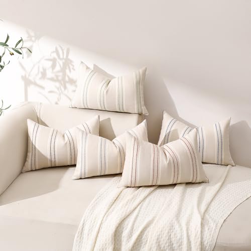 Image of Hckot Throw Pillow Covers 12x20 Set of 2 Light Green Pillow Covers Farmhouse Decorative Pillows Textured Linen Square Cushion Covers for Sofa Couch Bed Living Room Decor(Light Green)