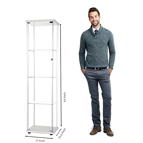 4-Shelf Glass Display Cabinet, Tempered Glass Display Case With Door, Floor Standing Curio Cabinets Bookshelf, Glass Showcase For Action Figures/Model/Toys/Collections/Liquor, 64” Tall Cabinet #TOP4
