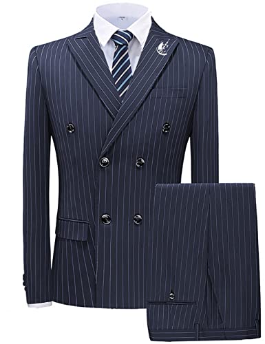 Wangyue Pinstripe Suit for Men - Double Breasted Slim Fit Blazer & Pants for Business