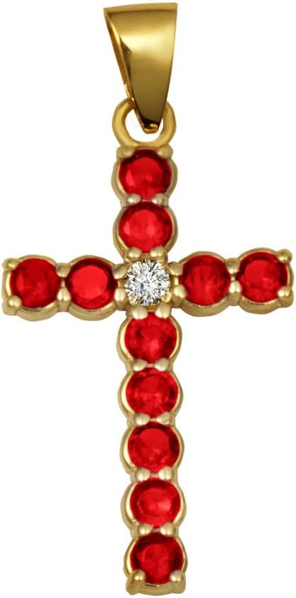 Elegant 14k Yellow Gold Personalized Birthstone and Diamond Cross Small Pendant Necklace