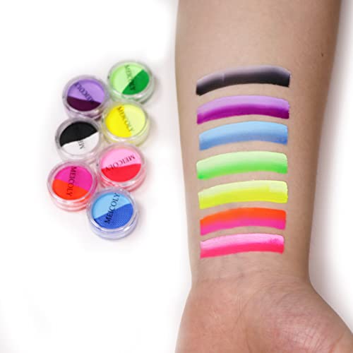 Meicoly Water Activated Eyeliner 14 Colors, Christmas Neon Rainbow Face Paint,7 Cakes Duo Color Halloween Hydra Liner,Matte Graphic Eyeliner, Uv Glow Fluorescent Blacklight Black White Body Paint #TOP2