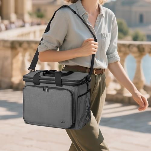 Teamoy Knitting Bag with Divider and Cover, Portable Yarn Storage Organizer for Crochet Accessories and Knitting Needles,Ideal for Knitting Enthusiasts, Gray