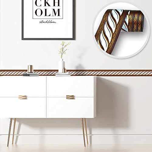 Jz·home Y015 Peel And Stick Wallpaper Border Brown/White Removable Self Adhesive Abstract Damask Wall Border Decorative Molding For Home Decor 2''X32.8Ft #TOP1