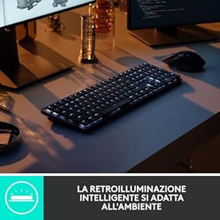 Logitech MX Mechanical Tastiera Retroilluminata Wireless Performance, Switch Tattili Silenziosi, Tasti Retroilluminati, Bluetooth, USB-C, macOS, Windows, Linux, iOS, Android, US INT'L QWERTY - Grigio