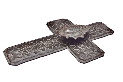 Metal Folk Art Cross With 3D Milagro Heart, 6.5 In. X 9 In. #TOP1